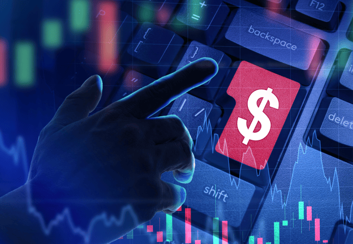 Hand clicking on money button