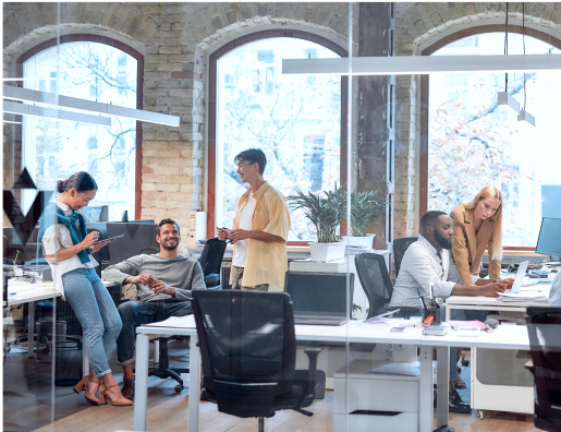 People working at an office